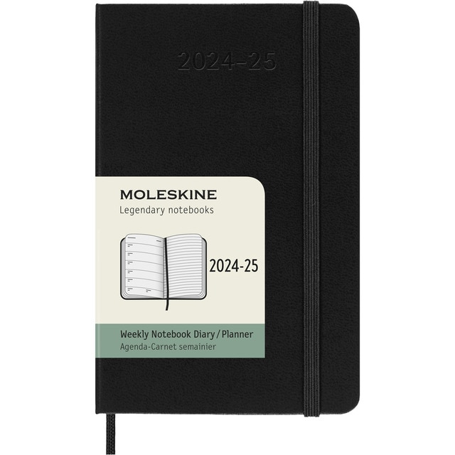 Agenda pocket de 18 meses de julio 2024 a diciembre 2025 semana vista tapa dura Moleskine negro en inglés.