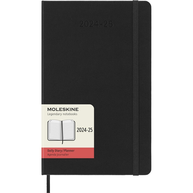 Agenda large de 18 meses de julio 2024 a diciembre 2025 día página tapa dura Moleskine negro en inglés.