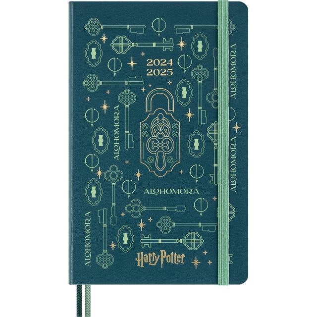 Agenda large de 18 meses de julio 2024 a diciembre 2025 semana vista tapa dura edición limitada Harry Potter Alohomora Moleskine verde en inglés.