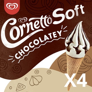 VAINILLA CHOC 4 CORNETTO SOFT estuche 560 ml Soft cono de helado de vainilla con salsa de hocolate 4 unidades - Cornetto