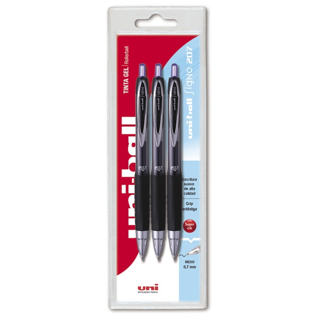 Blister 3 unidades rollerball tinta gel Uni-ball (3 Azules).