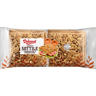 precios Dulcesol Sottile Pan De Sandwich Con Cereales Y Semillas Con Aceite De Oliva Virgen Extra 8 Uds Bolsa 310 G en Hipercor