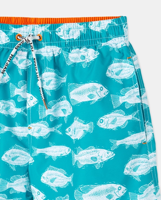 Bañador de hombre con estampado fantasía. Cintura ajustable con cordón en contraste.