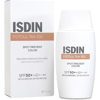 ISDIN Fotoultra 100 Spot Prevent Color protector solar facial con color de uso diario SPF 50+ frasco 50 ml ayuda a prevenir las manchas solares