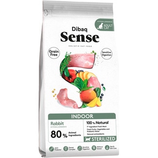 DIBAQ Sense pienso para gatos adultos esterilizados Indoor con conejo Grain Free bolsa 1,5 kg
