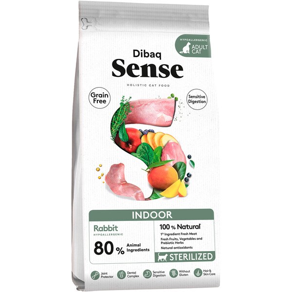 Sense Trockenfutter für ausgewachsene sterilisierte Stubenkatzen mit Kaninchen Grain Free Tasche 1,5 kg