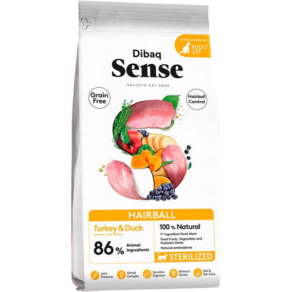 Sense Hairball dry cat food for sterilised adult cats with turkey and turkey Grain Free bag 1,5 kg