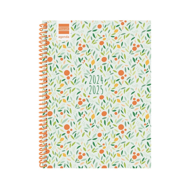 Agenda curso 2024-2025 Diva 1/4 - 155x212 mm semana vista horizontal Fruits Finocam catalán multilingüe.