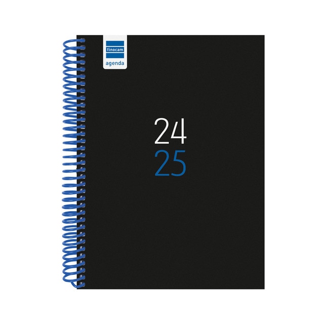 Agenda curso 2024-2025 Diva 1/4 - 155x212 mm 1 día página Finocam negro catalán multilingüe.