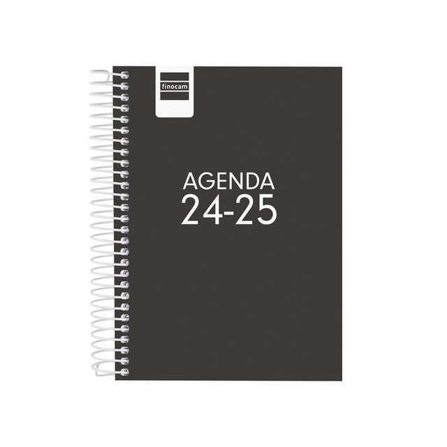 Agenda curso 2024-2025 Cool 1/8 - 120x164 mm 1 día página Finocam negro catalán multilingüe.