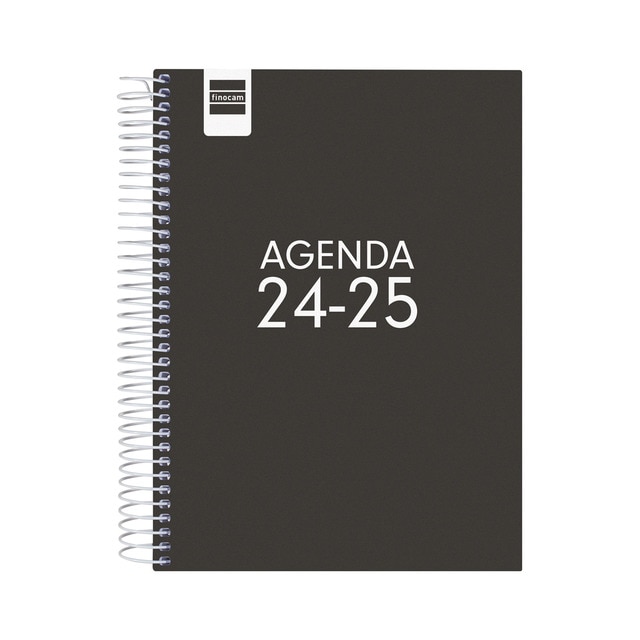 Agenda curso 2024-2025 Cool 1/4 - 155x212 mm 1 día página Finocam negro catalán multilingüe.