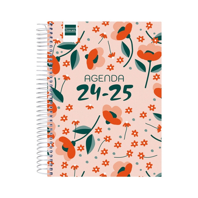 Agenda curso 2024-2025 Cool 1/4 - 155x212 mm 1 día página Floral Finocam catalán multilingüe.