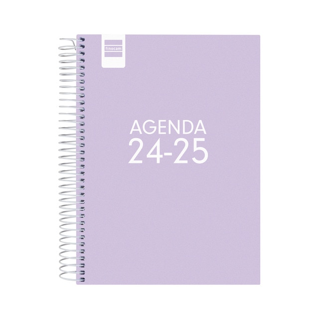 Agenda curso 2024-2025 Cool 1/4 - 155x212 mm 1 día página Finocam lila catalán multilingüe.