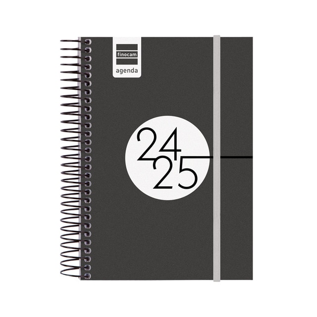 Agenda curso 2024-2025 Espir E8 - 120x171 mm 1 día página Finocam negro catalán.