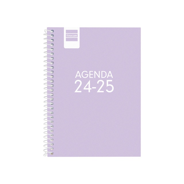 Agenda curso 2024-2025 Gamma 1/8 - 120x164 mm semana vista horizontal Lilas Finocam portugués multilingüe.
