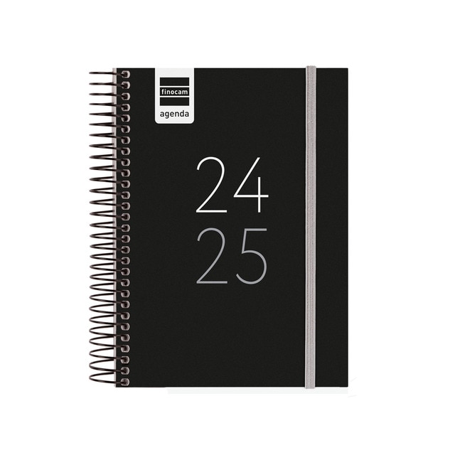 Agenda curso 2024-2025 Secundaria 1/8 - 120x164 mm 1 día página Finocam negro portugués multilingüe.