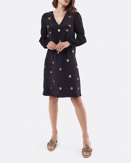 Vestido recto m/l gasa negro