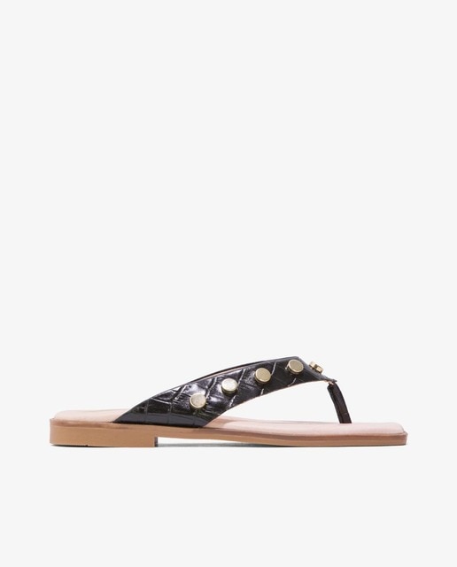 Sandalias punta cuadrada napa coco negro