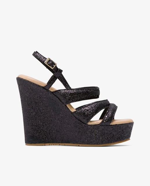 Sandalias cuña xl glitter negro