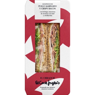EL OBRADOR EL CORTE INGLES marinated chicken sandwich with crispy bacon, lettuce, fried onion piece 195 g