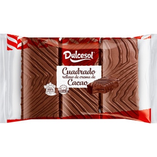 DULCESOL Cuadrado bizcocho relleno de crema de cacao y recubierto de chocolate 3 unidades envase 171 g