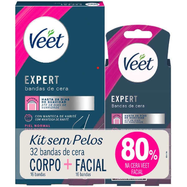 Bandas Depilatórias Cera Facial + Corpo Pele Normal embalagem 16 unidades