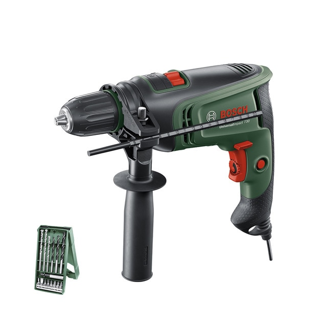 Bosch – Taladro Percutor Eléctrico con cable a red Universal Impact 730 W + Juego Accesorios 15 pzs X-Line.