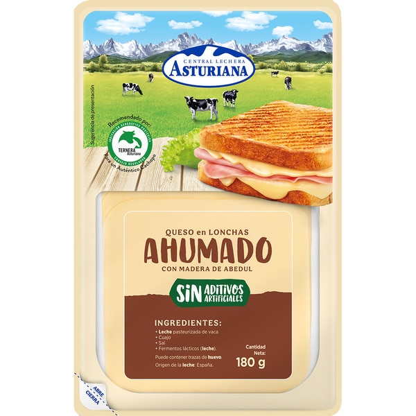queso de vaca ahumado elaborado con leche pasteurizada en lonchas envase 180 g