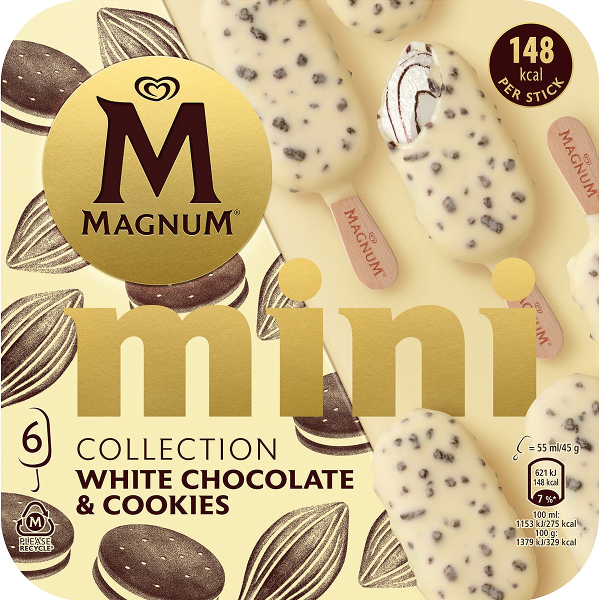 Mini helado de chocolate blanco y cookies 6 unidades