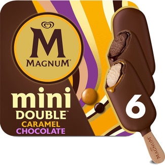 Mini Double helado doble chocolate y salsa chocolate y caramelo sin gluten 6 unidades estuche 330 ml - Magnum