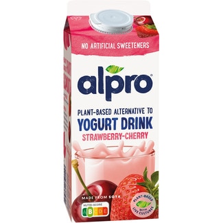 ALPRO pflanzliches Sojagetränk mit Erdbeeren und Kirschen Behälter 750 ml gluten- und laktosefrei