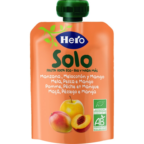 HERO SOLO bolsita de manzana, melocotón y mango ecológica desde 4 meses  100 g 