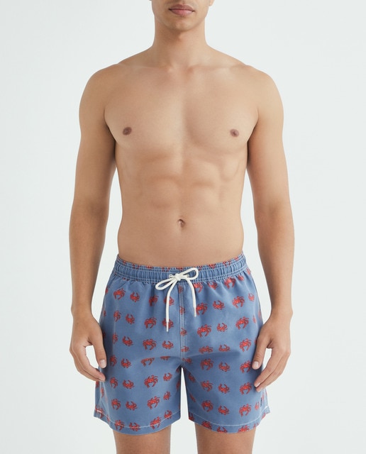 Traje de baño de hombre efecto lavado estampado cangrejos