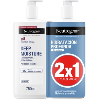 NEUTROGENA Hidratación Profunda loción corporal sin perfume hipoalergénica para piel seca y sensible 750+750 ml