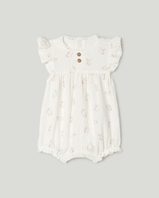 Pelele corto gasa estampado de bebé niña