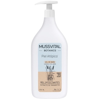 MUSSVITAL Botanics gel de baño hidratante PH 5.5 sin jabón para piel atópica dosificador 750 ml contiene extractos de phragmites