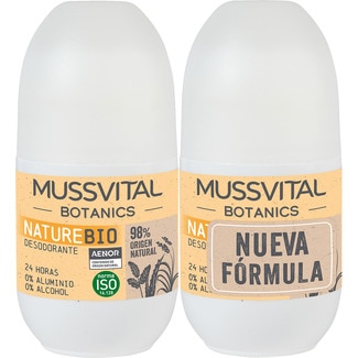 MUSSVITAL Botanics Nature Bio Deo 0% Alkohol parfümfrei 24 Stunden wirksam Roll-on Pack 75+75 ml mit 70 % natürlichen Zutaten