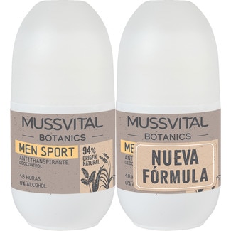 MUSSVITAL Botanics Deo Men Sport 0% Alkohol Anti-Transpirant 24 Stunden wirksam Roll-on Pack 75+75 ml mit Herrenduft