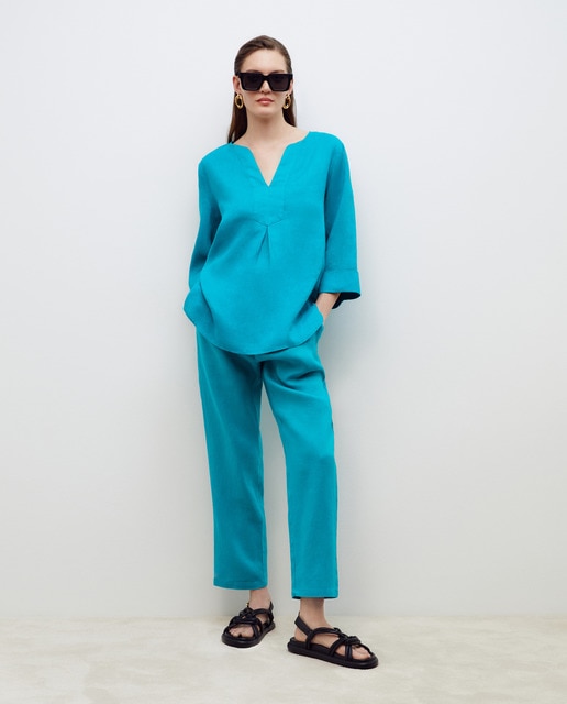 Pantalón de mujer liso de lino jogger