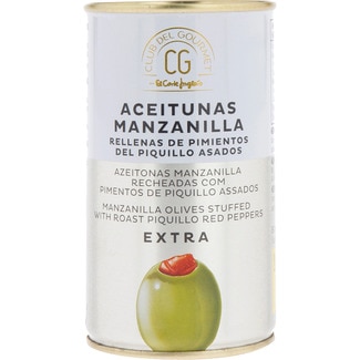 CLUB DEL GOURMET aceitunas manzanilla rellenas de pimientos del piquillo asados lata 150 g neto escurrido