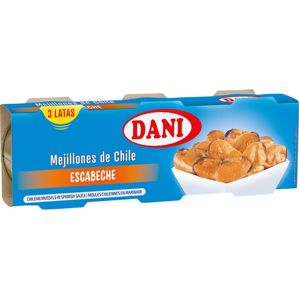 DANI mejillones en escabeche de Chile pack 3 lata 43 g neto escurrido 