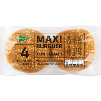 EL CORTE INGLES Hamburgerbrötchen Maxi mit Sesam 4 Stück Tasche 300 g