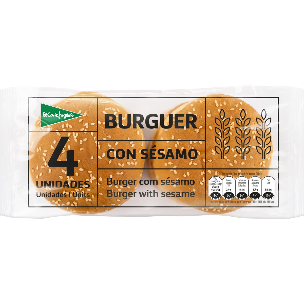 pan de hamburguesas con sésamo 4 unidades