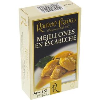RAMON FRANCO mejillones en escabeche de las Rías Gallegas 8/12 piezas lata 78 g neto escurrido