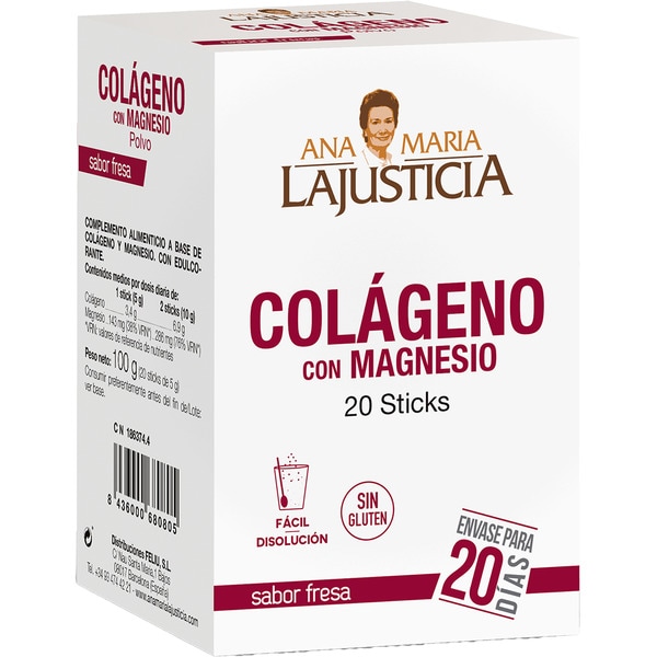 Collagen with Magnesium sticks strawberry flavour gluten-free box 20 units to care for joints, muscles and bones