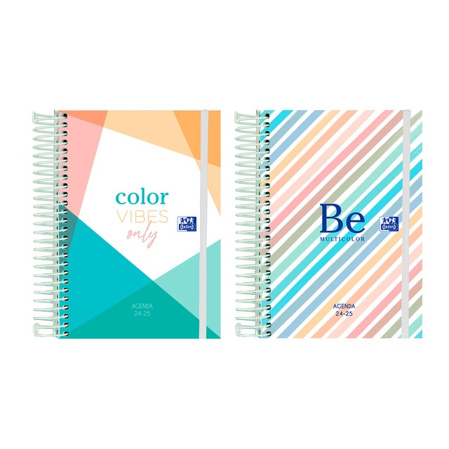 Agenda escolar 2024-2025 tapa extradura 8º día página color block surtida multilingüe.
