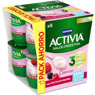 DANONE ACTIVIA Zero bífidus cremoso sabor frutos silvestres desnatado 0% m.g 0% azúcares añadidos pack 8 unidades 115 g pack ahorro