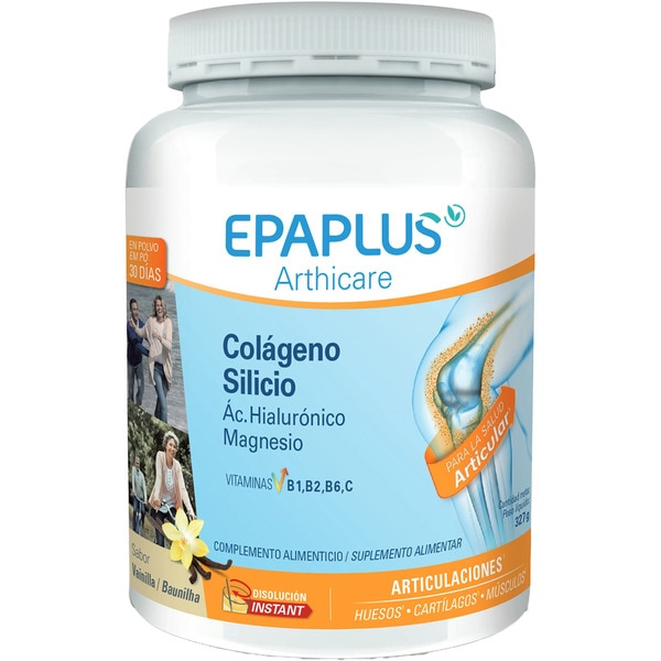 Kollagen + Silizium + Hyalurons. trägt zum Funktionieren der Knochen und Muskeln bei Topf 325 g für 30 Tage mit Vitamin C, B1, B2 und B6 Vanillegeschmack