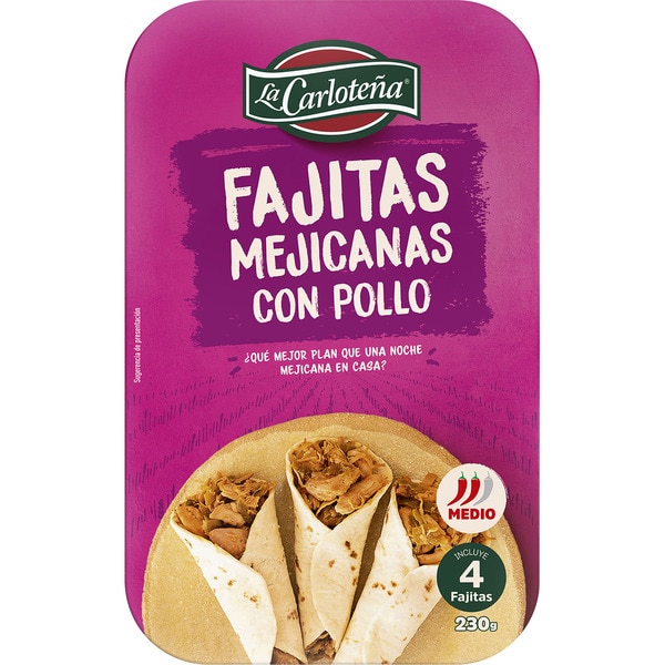 LA CARLOTEÑA fajitas mejicanas con pollo sin gluten envase 230 g incluye 4 fajitas