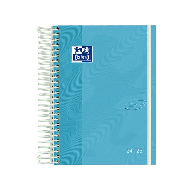 Agenda escolar 2024-2025 tapa extradura 8º día página touch Oxford multilingüe azul.